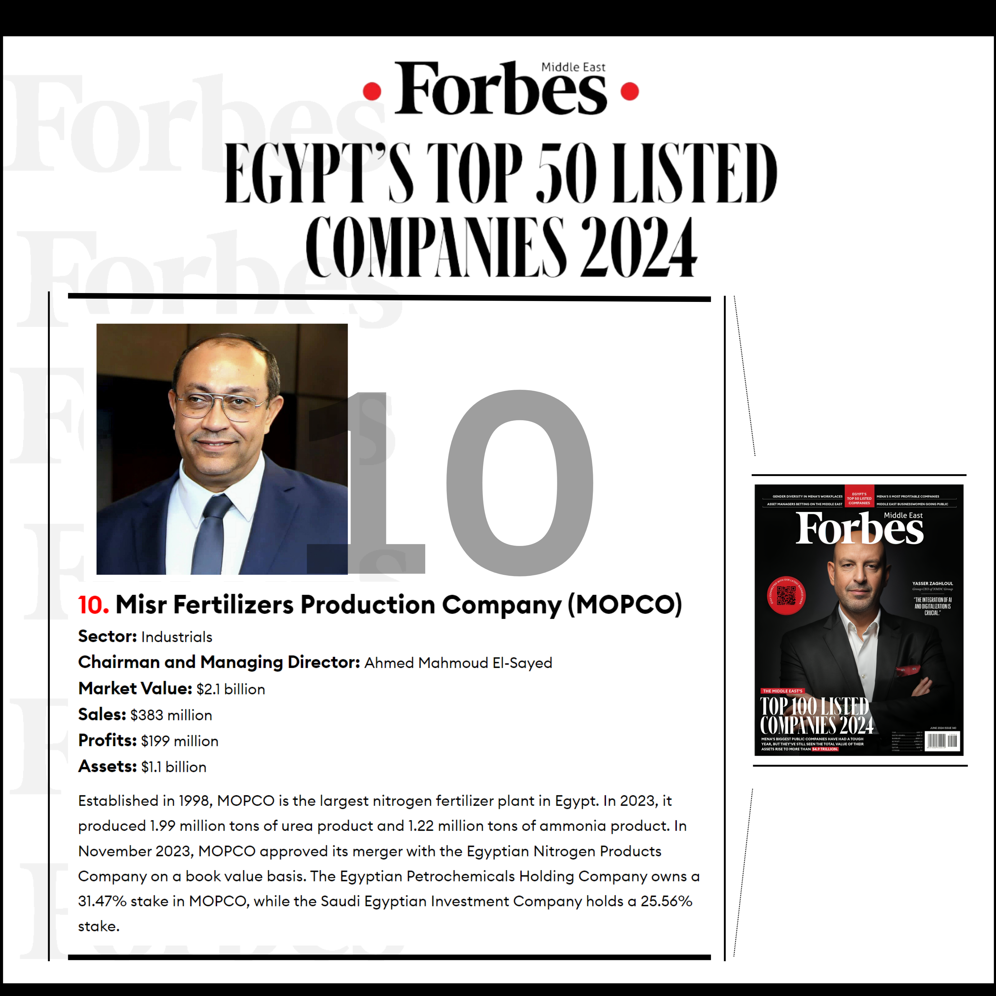 Mopco is among the 50 top powerful companies in Egypt according to Forbes classification